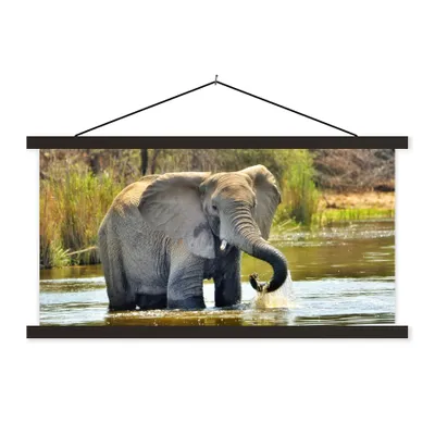 Produktbild von MuchoWow® Textilposter Elefant - Wasser - Tiere - Natur 60x30 cm mit schwarzem Rahmen - Textilien