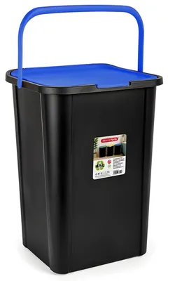 Produktbild von Plasticforte Recyclingbehalter - schwarz/blau - 45 Liter - abschliesbar - 34 x 40 x 54 cm