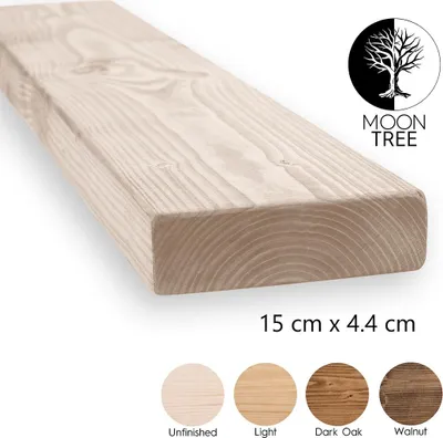 Zdjęcie produktu dla MoonTree | rustykalna drewniana półka ścienna Ystad, 130cmx15cmx4,4cm, niewoskowana | Półka wisząca, półka ścienna drewniana do salonu, kuchni