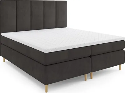 Produktbild von MR GROUP Boxspringbett mit Bettkasten LATIDA 140x200 cm, H3 Samtstoff Polsterbett mit Matratze und Topper Doppelbett Bett für Schlafzimmer, dunkelgrau