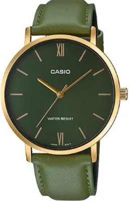 Produktbild von Casio Uhr ty537560, 40 mm Gehäuse, Gold Grün, Leder, Edelstahl, Quarz, 30 m wasserdicht