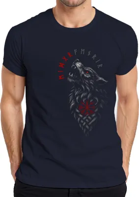Produktbild von Wikinger Vegvisir Wolfsrune keltischer Knoten nordisch Fenrir Herren T-Shirt, Navy, 3XL