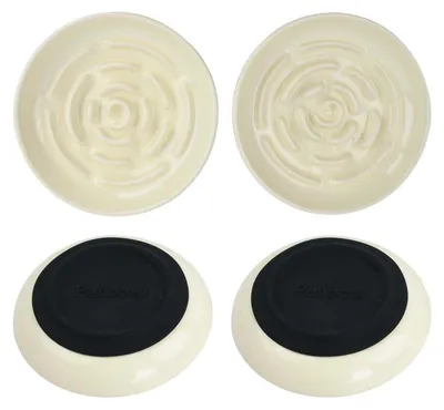 Obrázek produktu pro Sada dvou keramických misek pro kočky s silikonovou podložkou, protiskluzová, vhodná do myčky, 15 cm, krémová bílá