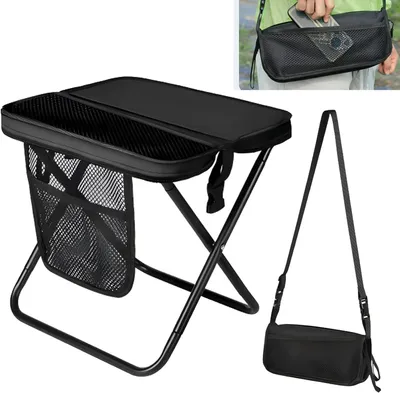 Produktbild von Klapphocker - Campinghocker mit Tragetasche - 31 x 31 x 28 cm - Leichter Falthocker mit Tragegurt - Für Camping, Wandern und Outdoor - Schwarz
