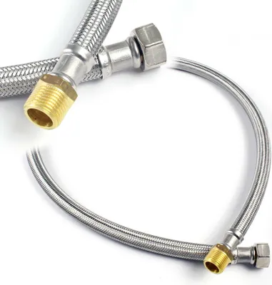 Immagine prodotto di Tubo flessibile XPOtool lungo 600 mm, diametro interno DN8, 3/4" maschio (26,44 mm), dado per raccordo 3/8" (14,95 mm), tubo corazzato in acciaio inox EPDM