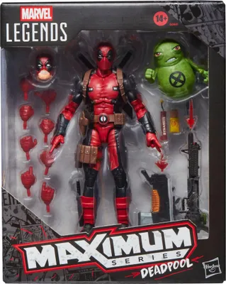 A boxed action figure of Deadpool from the Marvel Legends Maximum Series.