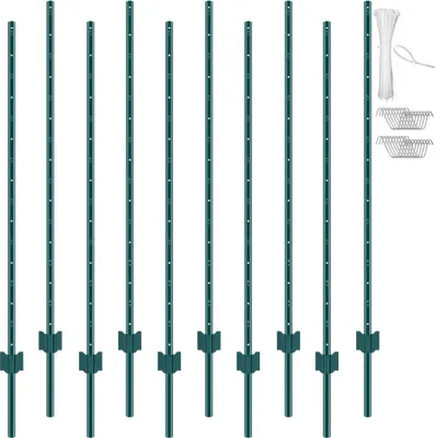 Immagine prodotto di Set di 10 paletti per recinzione - Palo per pascolo da 152,4 cm - Palo per recinzione in metallo - Recinzione stabile per giardino e zootecnia