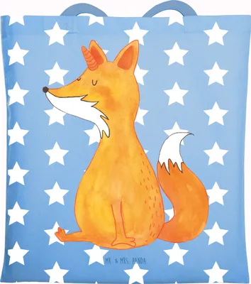 Produktbild von Mr. & Mrs. Panda Beutel Einhorn Fuchs - Sky Blue - Geschenk, Einhörner, Jutebeutel, Tote Bag, Fuchshörnchen, Füchse, Tasche, Laptoptasche, Unicorns, Unicorn, Büchertasche