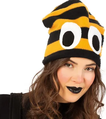 Bienen Fleece Mütze mit Augen schwarz-gelb Onesize Kostüm-Zubehör Fasching Karneval Mottoparty rettet die Bienen
