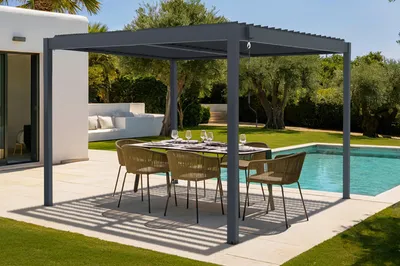 Produktbild von PIANA 3x3m selbsttragende bioklimatische Pergola aus grauem Aluminium