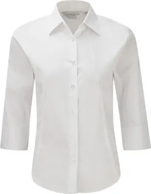 Productafbeelding van Russell Collection blouse, makkelijk te verzorgen, 3/4 mouwlengte, model BC1030 (maat XS), kleur wit