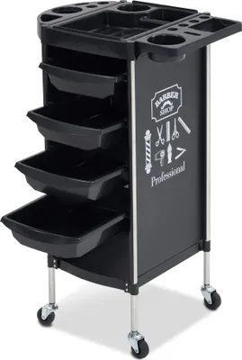 Produktbild von Servicewagen mit 4 Schubladen und Rollen, Bedienungswagen,  Drehbar,  Trolley, Rollwagen Stapelboy, 2023BK-N(Schwarz)