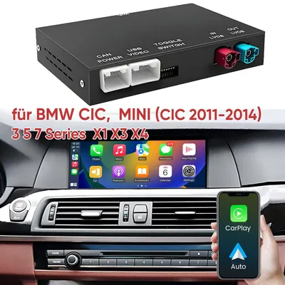 Produktbild von Kabelloses CarPlay Android Auto Nachrüstmodul für BMW CIC System mit 4-Pin LVDS - Unterstützt Navigation, Spotify, Rückfahrkamera Mirroring