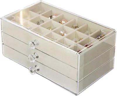 Zdjęcie produktu dla Jewelrack – organizer na biżuterię – schowek na biżuterię – pojemnik na biżuterię z 12 przegrodami – 35 x 225 cm – beżowy