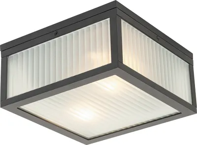 Zdjęcie produktu dla Lampa sufitowa zewnętrzna czarna z żebrowanym szkłem 2-światłowa IP44 - Charlois