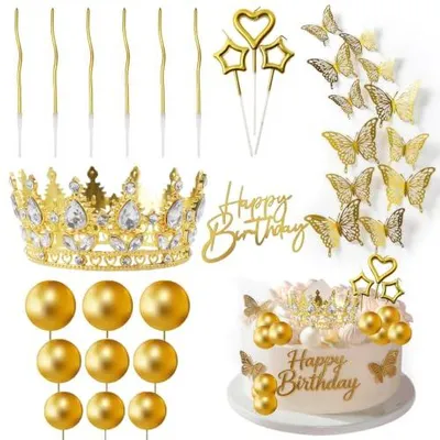 Produktbild von Krone Tortendeko 32 Stück Gold, Diamant Krone für Kuchen, Party Deko