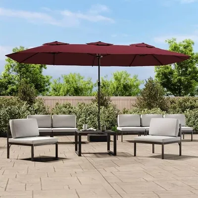 Produktbild von Doppelsonnenschirm mit LEDs Marktschirm Strandschirm Bordeauxrot 449x245 cm
