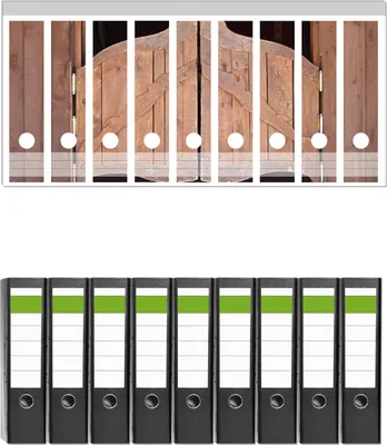 Produktbild von Wallario 9 Stück breite Ordner inkl. Klebeetiketten mit Motive Saloontür -  Set mit Rückenschildern / Ordnerrücken Stickern