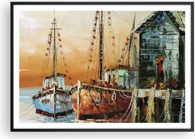 Produktbild von Gerahmtes Poster - Schwarzer Rahmen - Kutter Hafen Öl - 100x70 cm - Wand Bild - Wanddeko - Wandbilder - Kunstposter - Wandposter - Bilderrahmen - Bilder - Kunstdruck - Wandbild - P2BAA100x70-4216