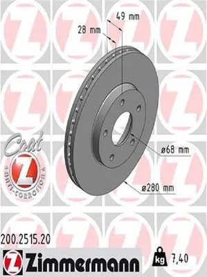 Produktbild von 2x ZIMMERMANN 200.2515.20 Bremsscheibe Vorderachse