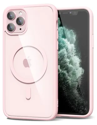Obrázek produktu pro Magnetický kryt pro iPhone 11 Pro Max, kompatibilní s MagSafe, průhledné nárazuvzdorné pouzdro, ochranný zadní kryt Růžový