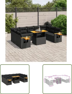 Produktbild von The Living Store 11-tlg. Garten-Sofagarnitur mit Kissen Schwarz Poly Rattan