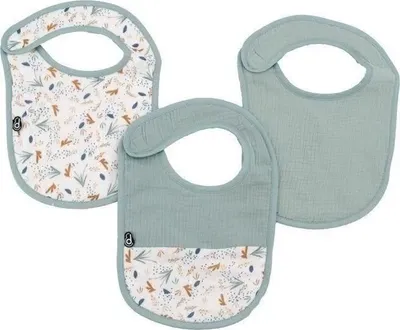 Produktbild von Baby Lätzchen 3er Set, 6-12 Monate, Baumwollgaze, Celadon, Saugfähig, Klettverschluss