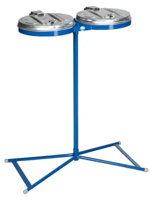 Produktbild von Robuster Doppel-Abfallsammler mit Metall-Deckel | Stationär | 2x 120 Liter, HxBxT 98x85x48cm | Stahl | Blau-Verzinkt