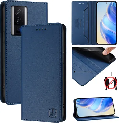 Produktbild von Lederhülle für Xiaomi Poco F5 Pro/Redmi K60/K60 Pro Hülle Flip Brieftasche Kartenfächern Ständer Schutzhülle Blau