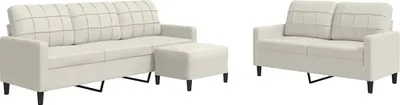 Produktbild von vidaXL 3-tlg. Sofagarnitur mit Kissen Creme Samt