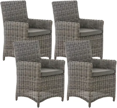 Produktbild von CLP Gartenstuhl 4er Set Fontana, Polyrattan Gartenstühle, Hochlehner mit Sitzkissen grau-meliert Polsterfarbe Anthrazit