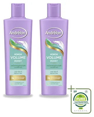 Produktbild von 2 x Andrélon Shampoo Volume Boost mit Kokosextrakt und Aloe Vera 250 ml - Großpackung - 2 Stücke