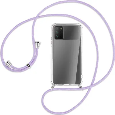 Produktbild von Handykette Backcover-Schutzhülle mit Band (Metall silberfarben) für Xiaomi Poco M3 - violett