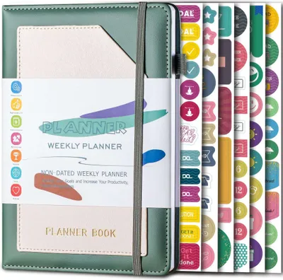 Produktbild von A5 Schüler Notizbuch, Leder Tagebuch, Schulplaner, Schülerkalender, 6 Farben, Lernheft, Studiennotizbuch, Schülerschrein