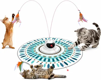 Productafbeelding van Interactief kattenspeelgoed - elektrisch 3-in-1 - USB oplaadbaar - veerteaser en rode stip en speelmat