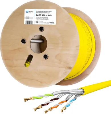 Produktbild von hb-digital Netzwerkkabel CAT 7a 250m Verlegekabel max.1200 MHz S/FTP AWG23 LSZH gelb