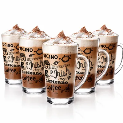Zdjęcie produktu dla 6 szklanek do latte macchiato 300ml z nadrukiem kawy szklanki do kawy szklanki do herbaty