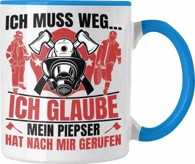 Produktbild von Trendation - Feuerwehr Spruch Geschenk Tasse Feuerwehrmann Geschenkidee Lustig Männer (Blau)