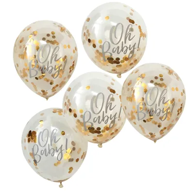 Produktbild von Konfetti Ballons Oh Baby Gold, 5 Stück, transparent, 30 cm - Einheitsgröße
