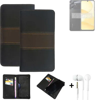 Produktbild von K-S-Trade Handyhülle + Kopfhörer kompatibel mit Realme C51 Schutzhülle Walletcase Bookstyle Tasche Schutz Case Hülle Wallet Cover Kunstleder