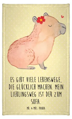 Produktbild von Mr. & Mrs. Panda Handtuch Capybara Blume - Gelb Pastell - Geschenk, Lustige Sprüche, gäste wc, Klein, Frotteehandtuch, buntes, Gästetuch