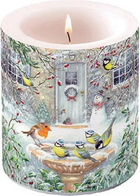 Produktbild von Weihnachten Kerze medium Ø 10 cm x 10 cm Joy bath Vögel im Brunnen