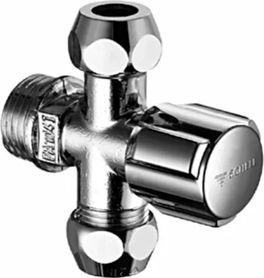 A close-up studio shot of a chrome plumbing valve.