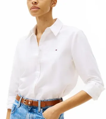Obrázek produktu pro Tommy Hilfiger Relaxed Fit Yarn Dyed Oxford Shirt, Košile, Dospělý, Ženy, Bílá, Poloskládaný límec, Uvolněný střih (Relaxed fit)