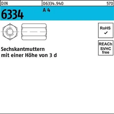 Produktbild von Reyher  Sechskantmuttern DIN 6334 A 4 M 24 SW 36 A 4 (10 Stück)