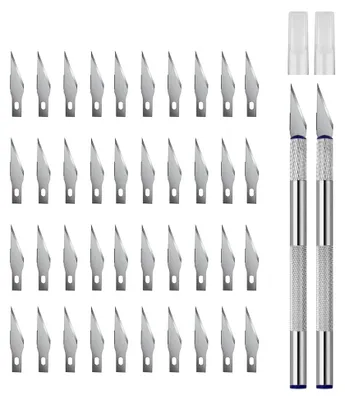 Produktbild von 2 Stück Präzisions-Schnitzmesser mit 40 Ersatzklingen (Silber)