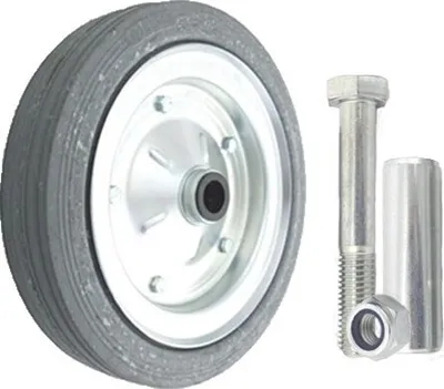 Obrázok produktu pre Kovovo-gumové kolesá GREY náhradné koleso gumové 250 mm s montážnou sadou, plné gumové pneumatiky oceľové ráfiky transportné kolieska/ 220 kg (91S)