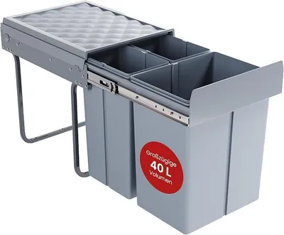 Produktbild von Einbaumülleimer Froland Mülleimer 3 Fächer Mülltrennsystem ausziehbar Abfalleimer Küche 2x10L+1x20L herausnehmbare Behälter 48 x 34 x 42 cm Küchenmülleimer Grau