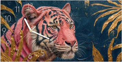 Produktbild von Wanduhr aus Glas mit Motiv Tiger Porträt- 60 x 30 cm - inkl. Aufhängesystem