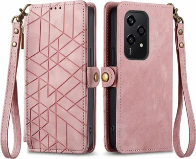 Produktbild von Für Honor 200 Lite Kunstleder Zipper Wallet Tasche mit Schlaufe Schutz Hülle Case Cover Rosa